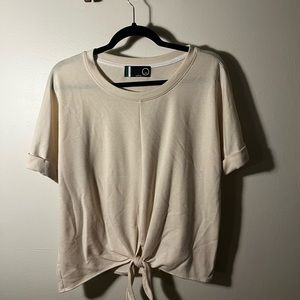 Thick, Cream-Colored, Tie front, Cotton T-shirt size Large